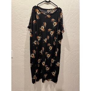 Lularoe Chelsea T-Shirt Dress Knee Length, Rolled Sleeve, Black Floral, 3x NWT